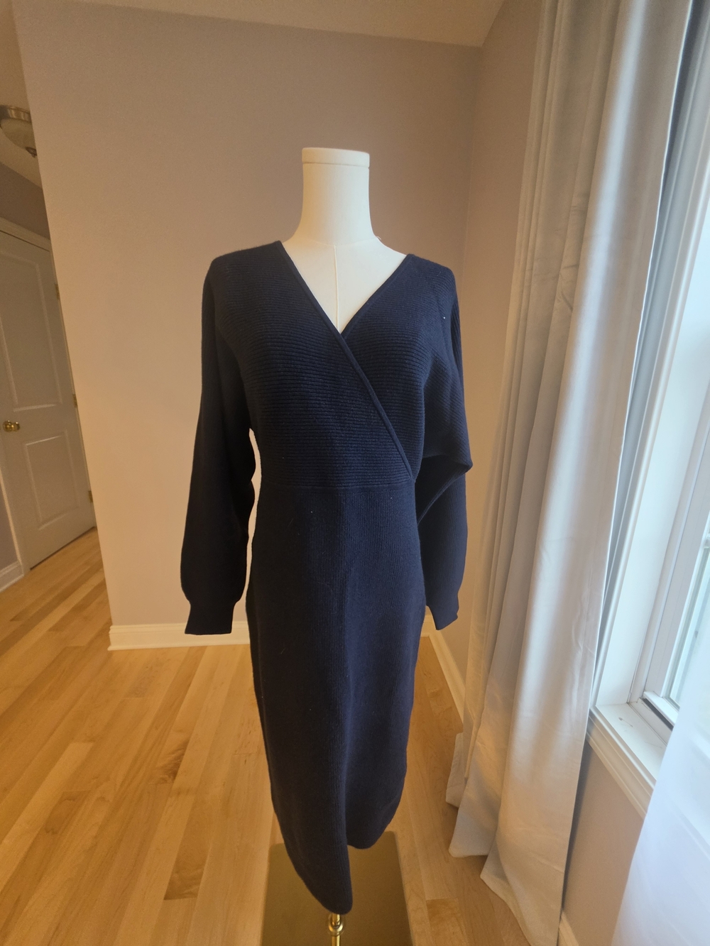 Banana Republic Navy Wrap-Style Long Sleeve Midi Dress
